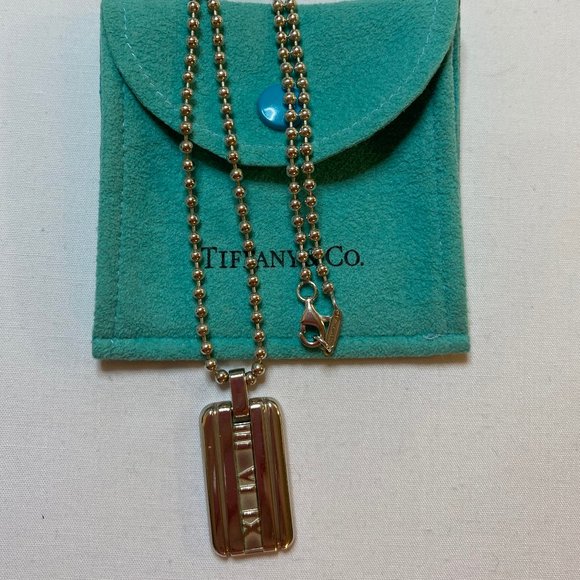 Tiffany & Co. Atlas Bar Silver Ball Chain Pendant Necklace 20" - Picture 2 of 6